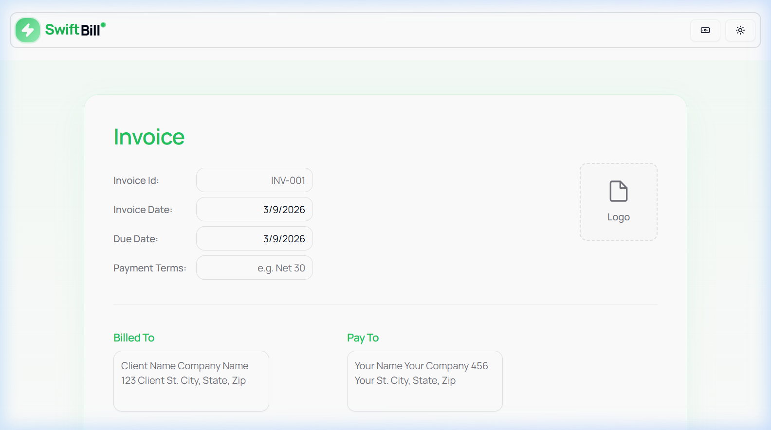 Swift Bill Invoice Generator - Real App Screenshot